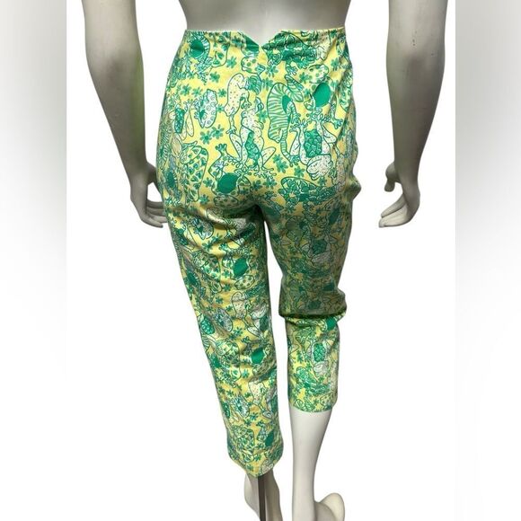 Vintage Lilly Pulitzer 🐸 Frog Print Green Yellow Ankle Pants High Rise Cropped - Picture 5 of 16